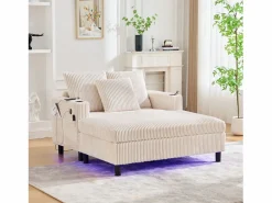 Merax Sofá cama de 3 plazas - 142 x 128 x 85 cm - con portavasos + puertos USB + LED - terciopelo - Beige Sale
