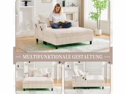 Merax Sofá cama de 3 plazas - 142 x 128 x 85 cm - con portavasos + puertos USB + LED - terciopelo - Beige Sale