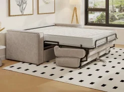 Vente-unique Sofá cama de 3 plazas con apertura italiana de pana LORETO Beige New