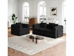 Hauss Spole Sofás Club|Sofá cama de 3 plazas con conversión exprés en tela de chenilla negra - Múltiples combinaciones