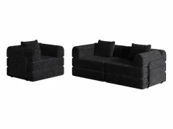Hauss Spole Sofás Club|Sofá cama de 3 plazas con conversión exprés en tela de chenilla negra - Múltiples combinaciones