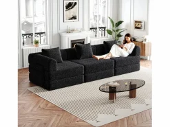 Hauss Spole Sofás Club|Sofá cama de 3 plazas con conversión exprés en tela de chenilla negra - Múltiples combinaciones