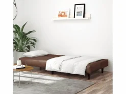 Sofá cama de 2 plazas cuero sintético marrón^Clicnbuy
