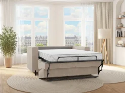 Vente-unique Sofá cama de 3 plazas de apertura rápida de tela texturizada colchón de 14 cm ELORYA Beige Best