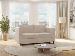 Vente-unique Sofá cama de 3 plazas de apertura rápida de tela texturizada colchón de 14 cm ELORYA Beige Best