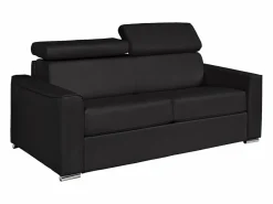 Vente-unique Sofá cama de 3 plazas de cuero - Cama de 140 cm - Colchón de 22 cm - VIZIR Negro Discount