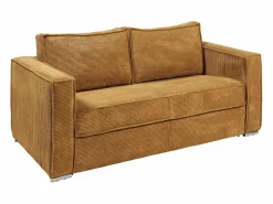 Vente-unique Sofá cama de 3 plazas de pana amarillo 140 cm 18 cm LORETO Mostaza Sale
