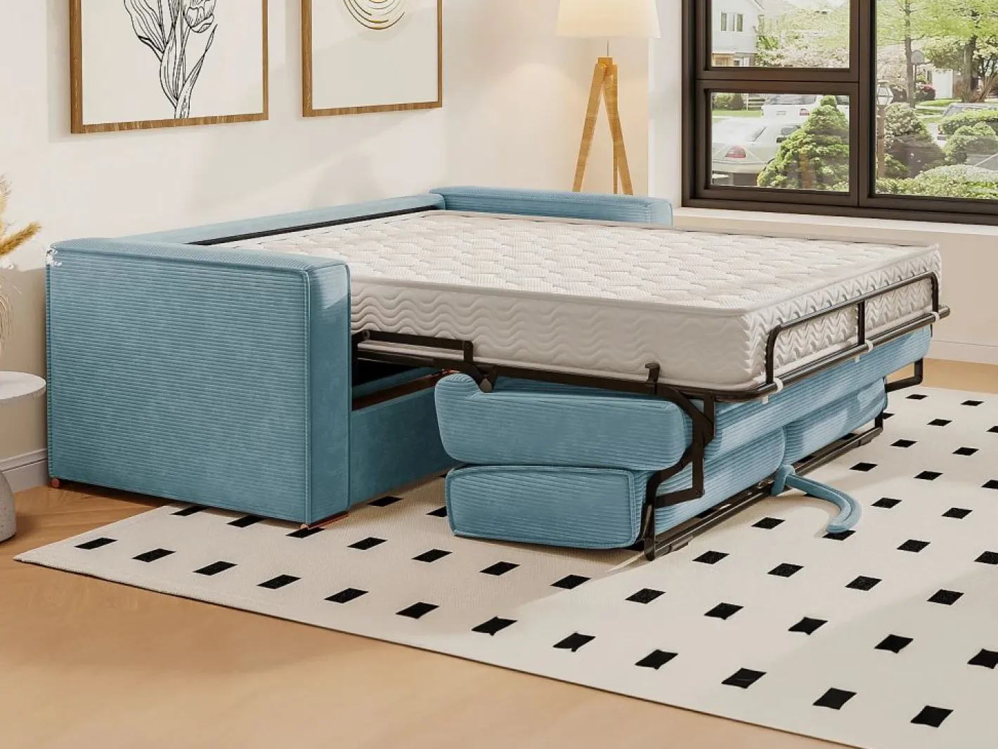 Vente-unique Sofá De Terciopelo|Sofá - 3 Plazas|Sofá cama de 3 plazas de pana beige LORETO