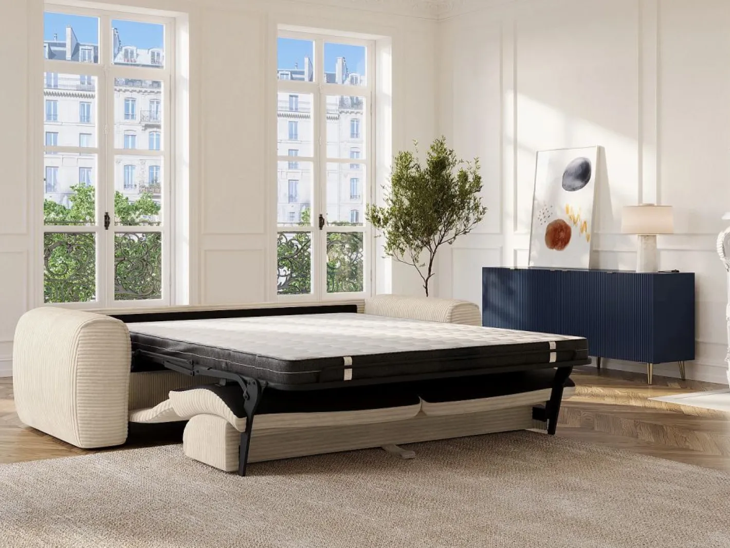 Vente-unique Sofá cama de 4 plazas de pana POGNIA Beige Online