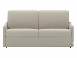 Vente-unique Sofá cama de 3 plazas de tela tipo italiano gris - Colchón de espuma 18 cm - CALIFE Beige Best