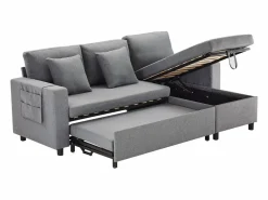 Hauss Spole Sofá cama de 3 plazas en L con función de dormir - Chaise longue con almacenaje - Lino oscuro Gris
