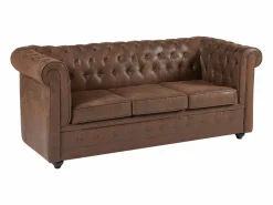 Sofá cama de 3 plazas en microfibra con aspecto de cuero envejecido CHESTERFIELD^Vente-unique Clearance