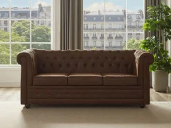 Sofá cama de 3 plazas en microfibra con aspecto de cuero envejecido CHESTERFIELD^Vente-unique Clearance