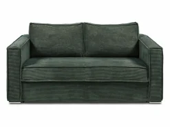 Vente-unique Sofá cama de 4 plazas exprés terciopelo acanalado verde abeto asiento viscoelástico 18 cm LORETO Verde pino Outlet