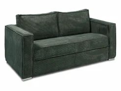 Vente-unique Sofá cama de 4 plazas exprés terciopelo acanalado verde abeto asiento viscoelástico 18 cm LORETO Verde pino Outlet