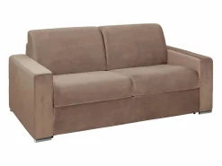 Vente-unique Sofá cama de 3 plazas tipo italiano de terciopelo - colchón 18 cm - CALITO Beige Best