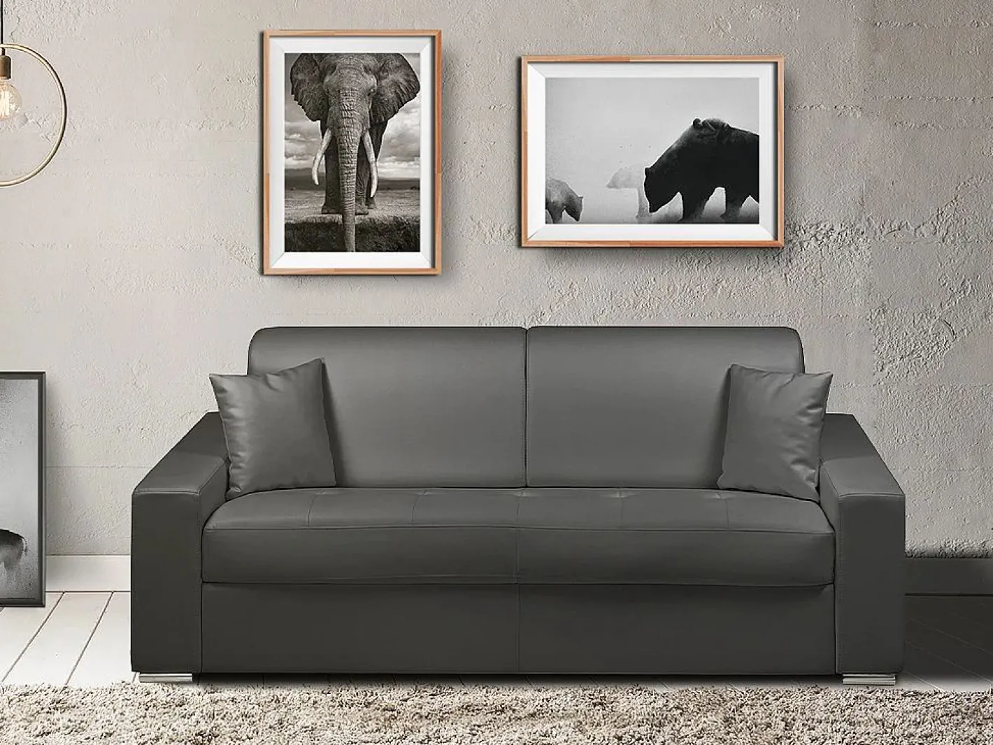 Vente-unique Sofás Y Sillones|Sofás De Piel Sintética|Sofá cama de 4 plazas tipo italiano de piel sintética - Colchón de espuma 18 cm - EMIR
