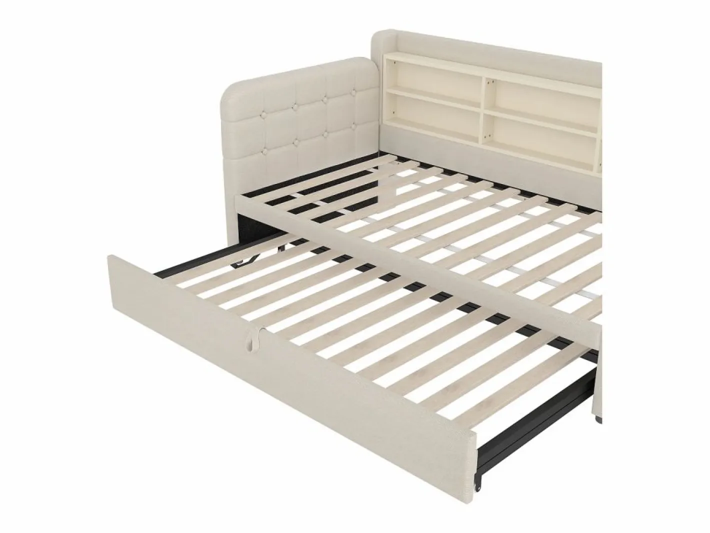 OKWISH Cama Diván|Sofá cama de 90/180 x 200 cm, color lino, extraíble con espacio de almacenaje y puerto USB (sin colchón)