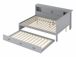Hauss Spole Sofá cama de 140 x 200 cm con cama nido de 90 x 190 cm - Con LED, USB y almacenaje - Gris Hot