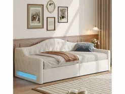 Sofá cama de 90 x 200 cm, lino , canapé con tira de luz LED y somier (colchón no incluido)^OKWISH Hot