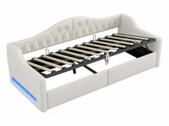 Sofá cama de 90 x 200 cm, lino , canapé con tira de luz LED y somier (colchón no incluido)^OKWISH Hot