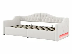 Sofá cama de 90 x 200 cm, lino , canapé con tira de luz LED y somier (colchón no incluido)^OKWISH Hot