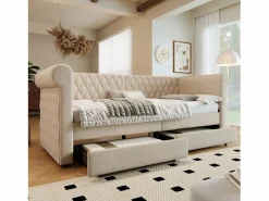 OKWISH Cama Diván|Sofá cama de 90 x 200 cm, lino , cama infantil con dos cajones y somier, sin colchón