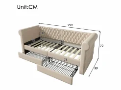 OKWISH Cama Diván|Sofá cama de 90 x 200 cm, lino , cama infantil con dos cajones y somier, sin colchón