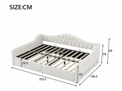 Sofá cama de 140 x 200 cm, lino , canapé con tira de luz LED y somier (colchón no incluido)^OKWISH