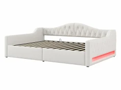 Sofá cama de 140 x 200 cm, lino , canapé con tira de luz LED y somier (colchón no incluido)^OKWISH