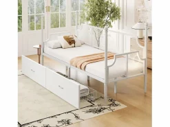 ModernLuxe Sofá cama de hierro forjado 90x200 cm - con 2 cajones - estructura metálica - con compartimento de almacenamiento - Blanco Clearance