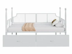 ModernLuxe Sofá cama de hierro forjado 90x200 cm - con 2 cajones - estructura metálica - con compartimento de almacenamiento - Blanco Clearance