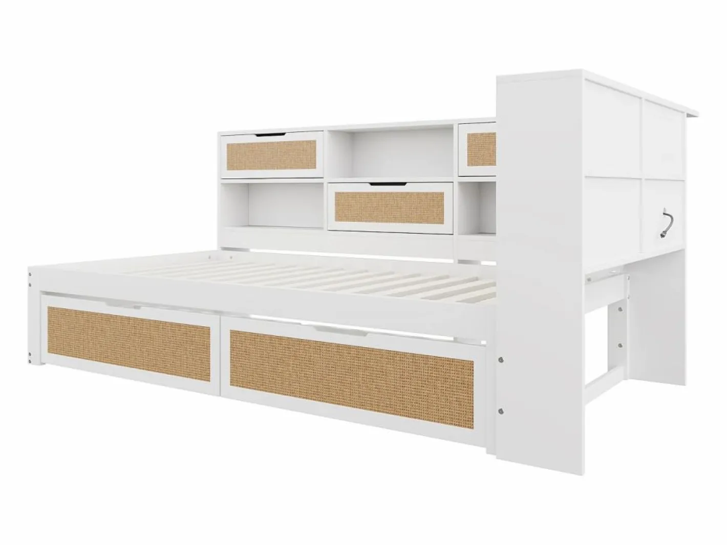 ModernLuxe Sofá cama de madera maciza 90×200 cm - con 2 cajones - múltiples almacenamientos - con puerto de carga - (sin colchón) Blanco Hot