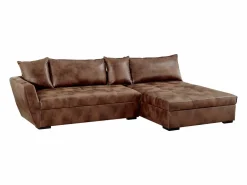 Vente-unique Sofá cama de microfibra marrón ángulo derecho ROMANE Marru00f3n Clearance