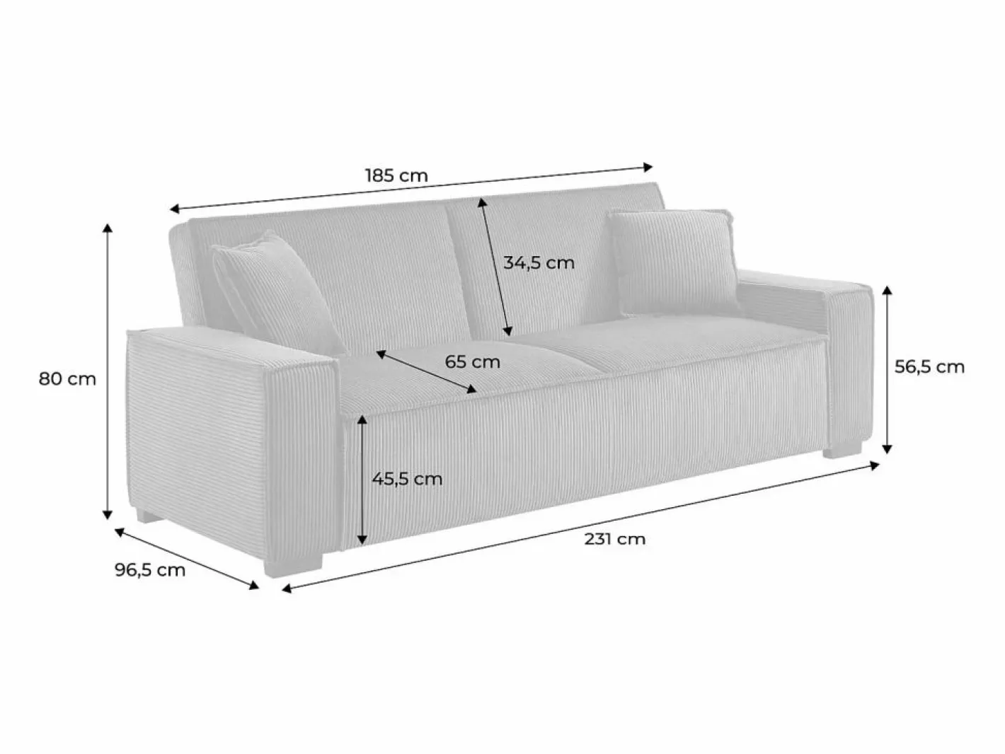 Sweeek Sofá cama de pana de 3 plazas oscuro Gris Hot