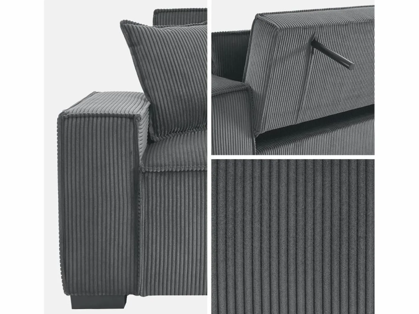 Sweeek Sofá cama de pana de 3 plazas oscuro Gris Hot