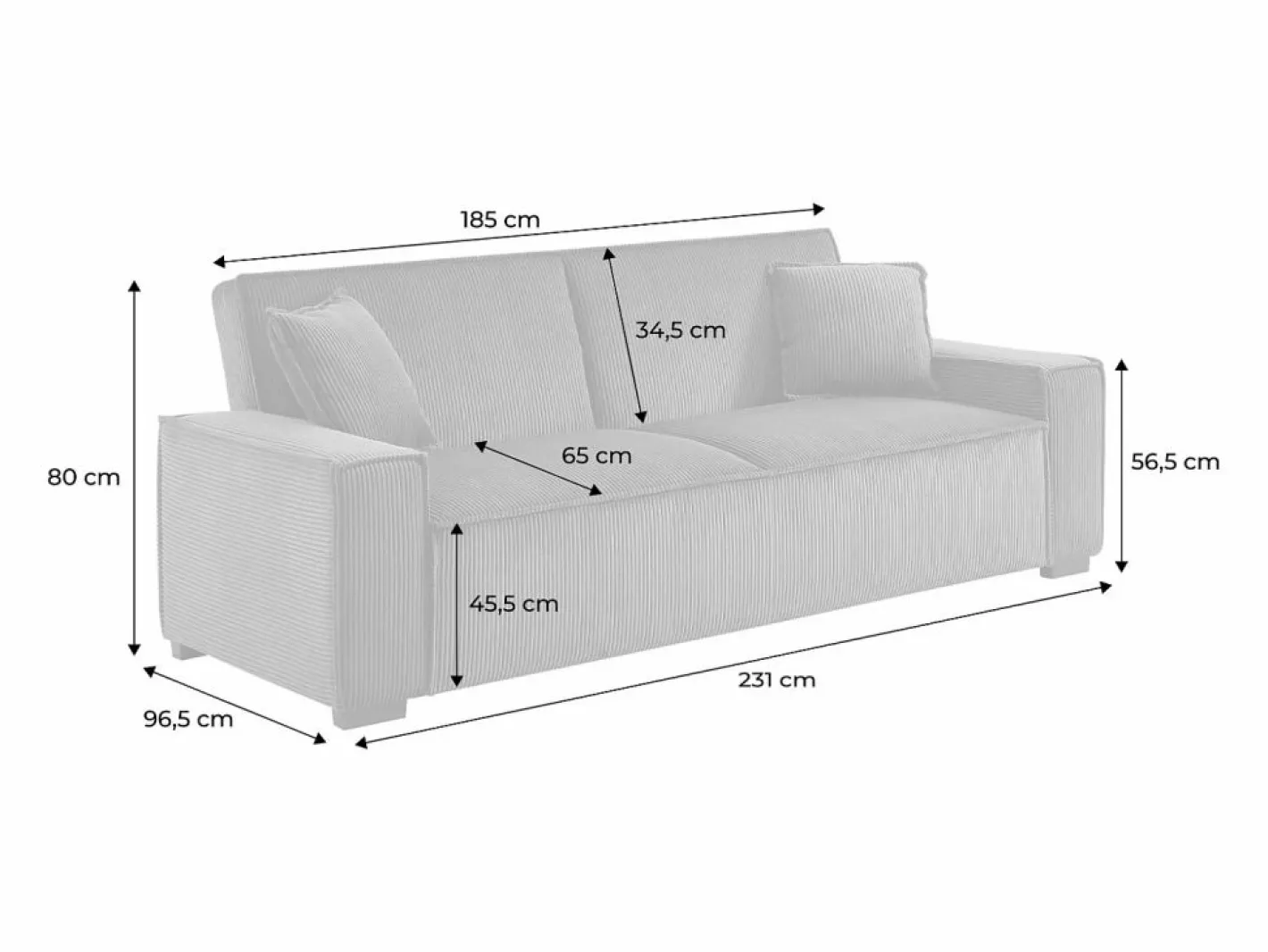 Sweeek Sofá cama de pana de 3 plazas oscuro Gris Hot
