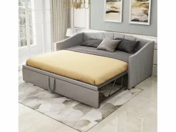ModernLuxe Sofá cama de terciopelo 180x200 cm - con cama nido - somier de láminas - ​​​ Gris Discount