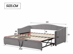 ModernLuxe Sofá cama de terciopelo 180x200 cm - con cama nido - somier de láminas - ​​​ Gris Discount