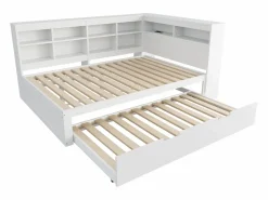Hauss Spole Sofá cama doble 140x200cm y cama nido 90x190cm con puerto USB y múltiples espacios de almacenaje, sin colchón Blanco