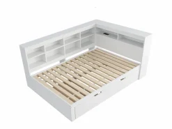 Hauss Spole Sofá cama doble 140x200cm y cama nido 90x190cm con puerto USB y múltiples espacios de almacenaje, sin colchón Blanco