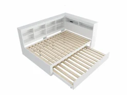 Hauss Spole Sofá cama doble 140x200cm y cama nido 90x190cm con puerto USB y múltiples espacios de almacenaje, sin colchón Blanco