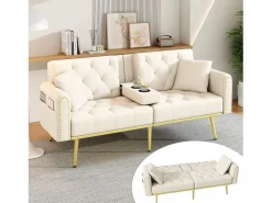 Sofá cama Espuma alta densidad Cojines lumbares Diseño elegante Terciopelo (Sin colchón)^ Outlet