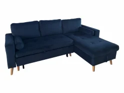 Happy Garden Sofá cama esquinero de 3 plazas JAMES en terciopelo Azul Discount