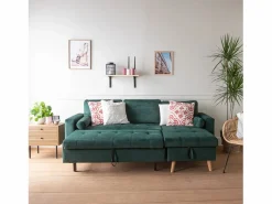 Happy Garden Sofá Vintage|Sofá cama esquinero de 3 plazas JAMES de terciopelo
