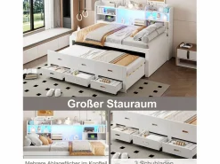 Sofá cama extraíble - 90 x 200 cm + 90 x 190 cm - con LED + 3 cajones + mesita de noche + USB + Tipo C - aglomerado + MDF -^Merax