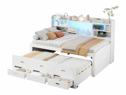 Sofá cama extraíble - 90 x 200 cm + 90 x 190 cm - con LED + 3 cajones + mesita de noche + USB + Tipo C - aglomerado + MDF -^Merax