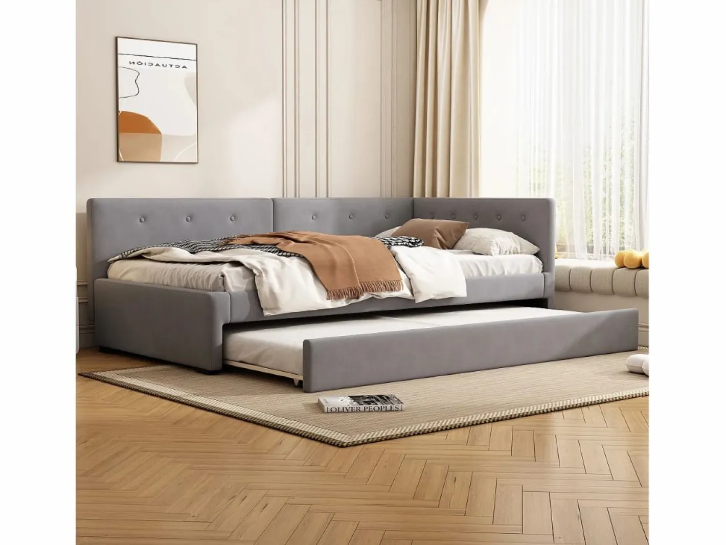 Sofá cama extraíble - 90 x 200 cm + 90 x 190 cm - con cabecero - terciopelo -^Merax Outlet