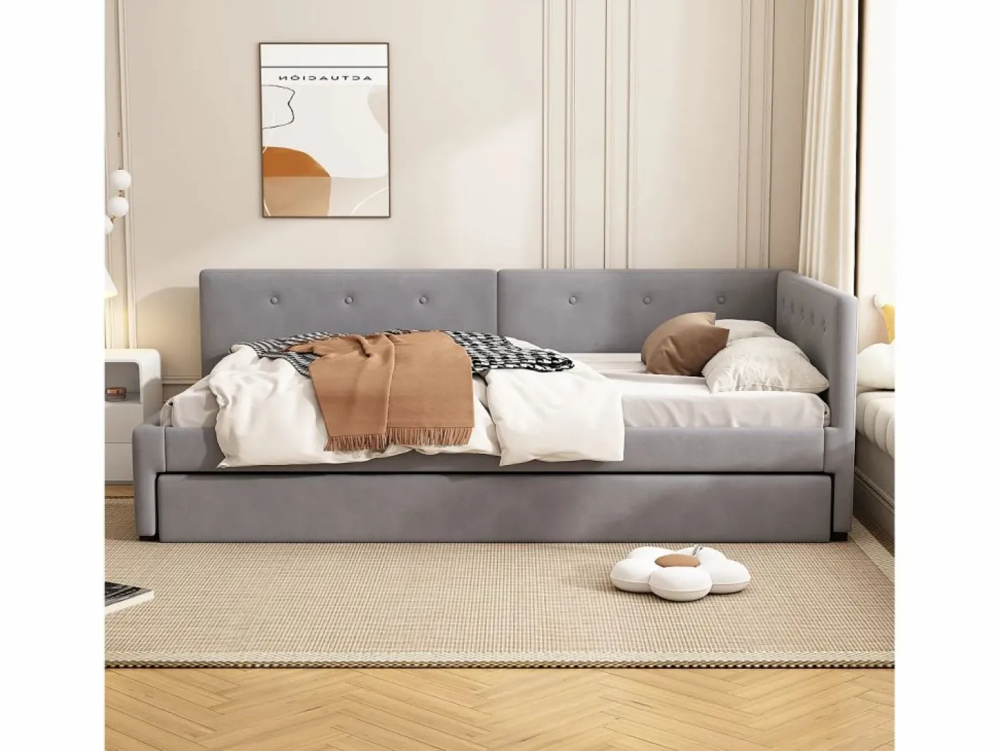 Sofá cama extraíble - 90 x 200 cm + 90 x 190 cm - con cabecero - terciopelo -^Merax Outlet