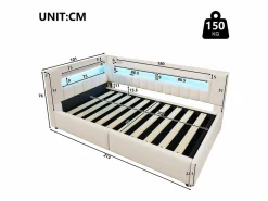 Merax Cama Diván|Sofá cama hidráulico con almacenaje para niños - 90 x 200 cm - con USB + Tipo C + LED + almacenaje - lino -